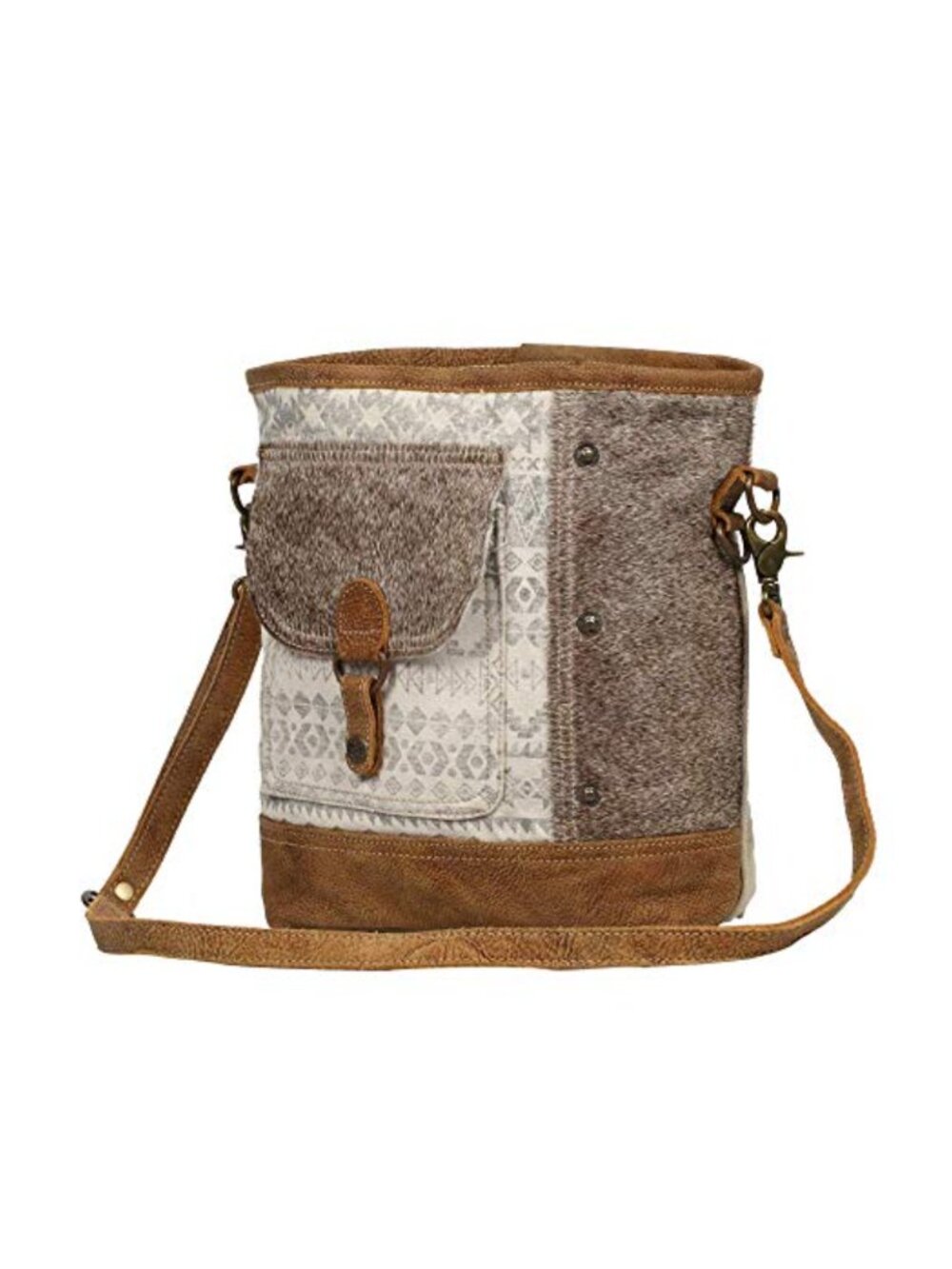 Boho Canvas Crossbody Hobo Bag Genuine Leather Detail Zip Top
